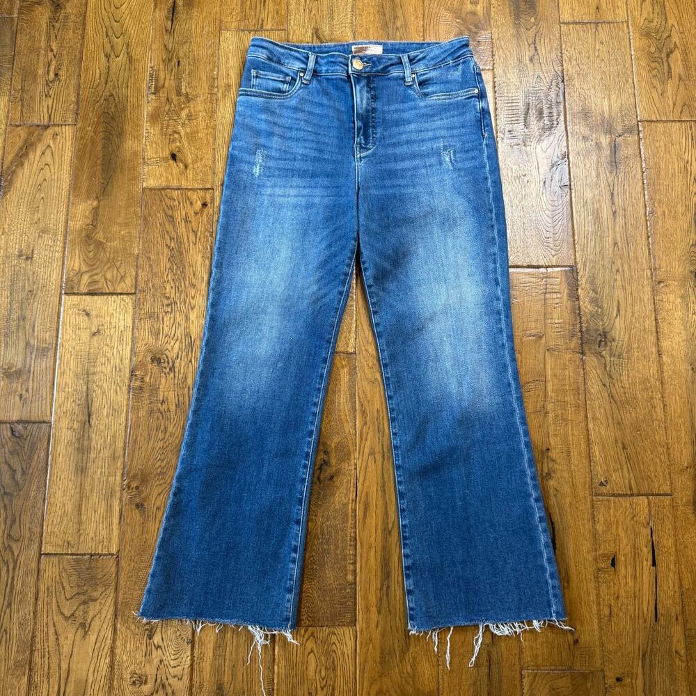 Kut From The Kloth Kelsey Fab Ab Ankle Flare Jeans Sz 8 Stretch Denim Raw Hem